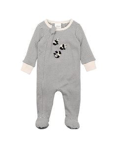 Bebe - Angus Panda stripe zip onesie - Charcoal Stripe