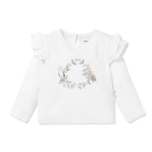Aster & Oak - Barn Owl Print Long Sleeve Tee - White