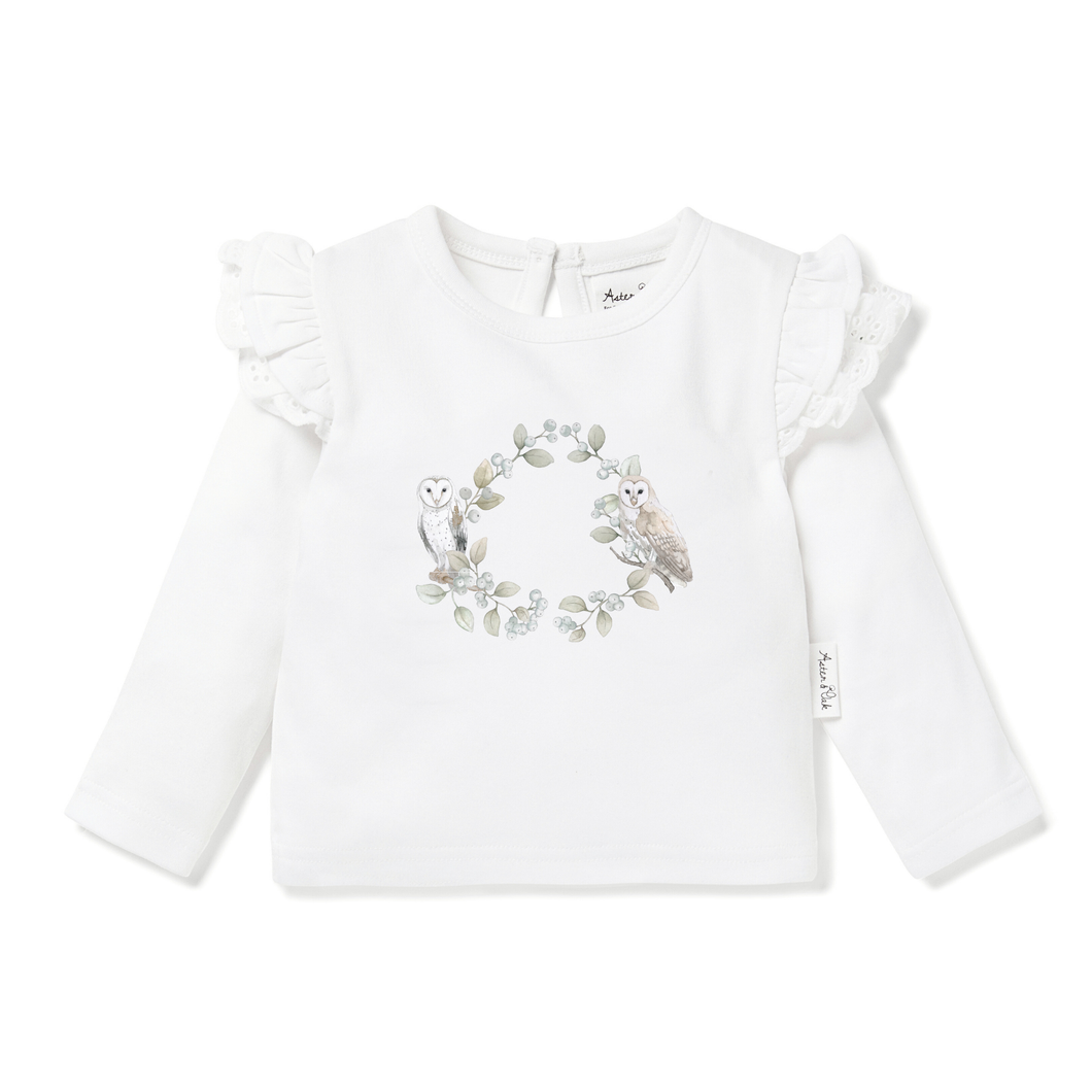Aster & Oak - Barn Owl Print Long Sleeve Tee - White
