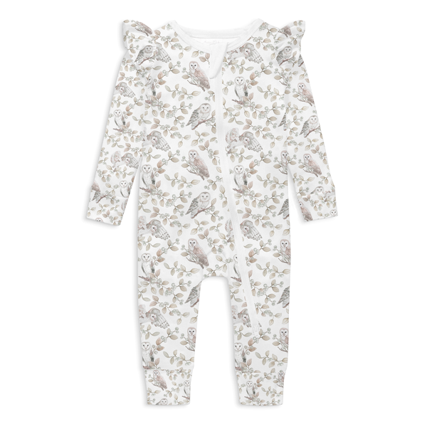 Aster & Oak - Barn Owl Zip Romper - White