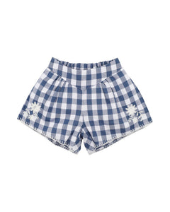 Bebe- Hallie Embroidered Short- Blue Check