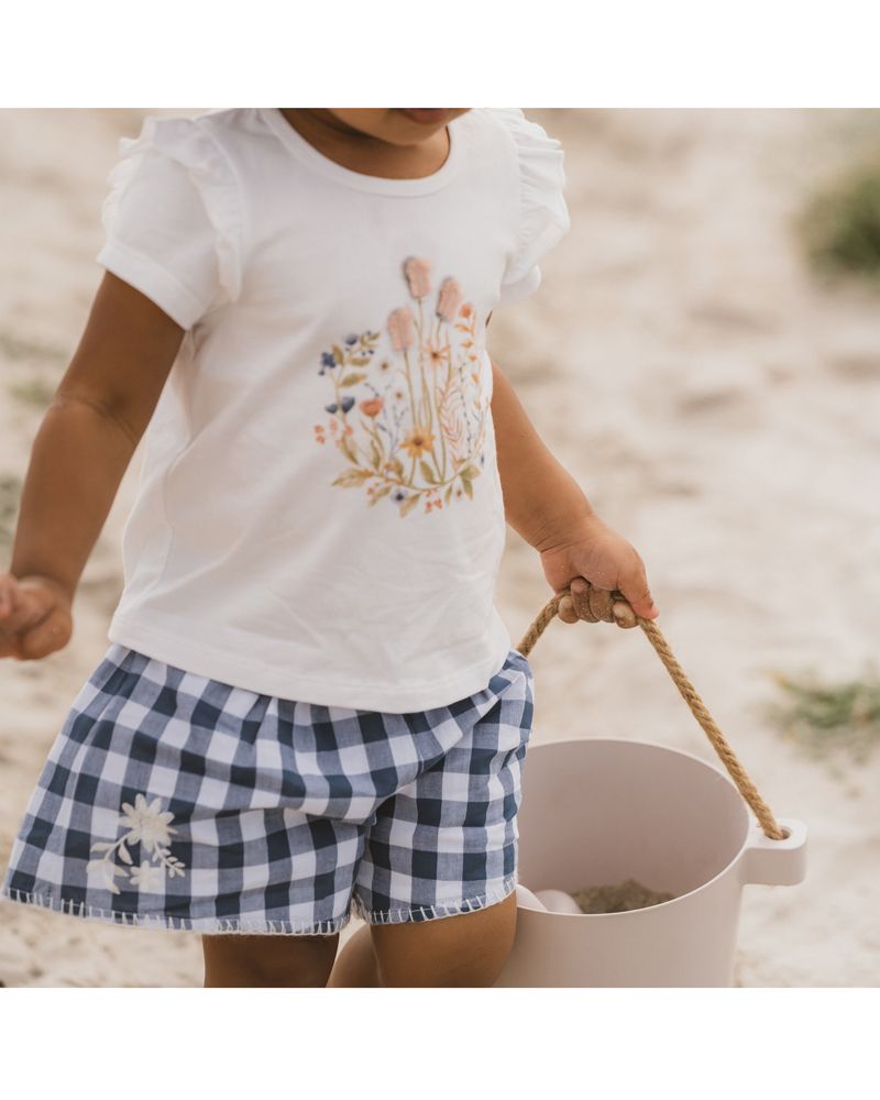 Bebe- Hallie Embroidered Short- Blue Check