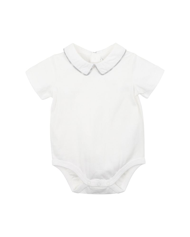 Bebe- Jude Collared Short Sleeve Bodysuit- Cloud