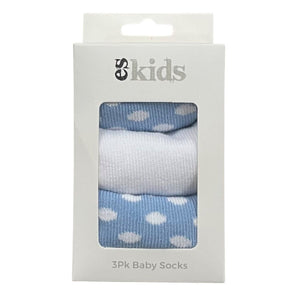 E S Kids - Baby Socks - Boxed - Blue or Pink - 3socks per box