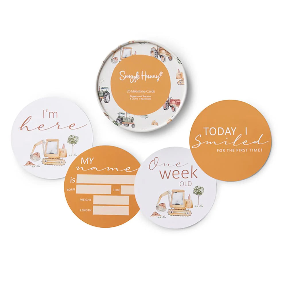 Snuggle Hunny - Milestone Cards - Cherry Blossom, Lion & Sunrise, Diggers & Tractors