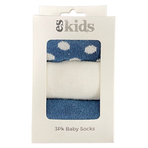 E S Kids - Baby socks Boxed 3 Pairs - Grey,Navy or Pink