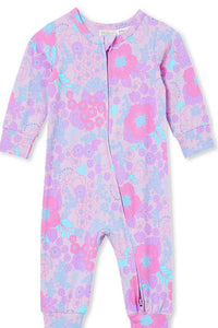 Milky - Flowerfield Zip Romper - Pastel Lilac