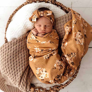 Snuggle Hunny  Organic Muslin Wrap - Lion, Alpha, Golden Flower or Sunflower, Cherry Blossom