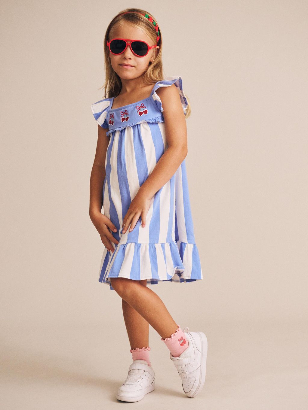 Hux Baby - Seaside Cherry Stripe Dress - Seaside/almond milk