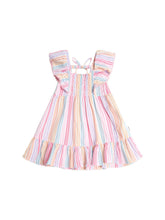 Load image into Gallery viewer, Hux Baby - Rainbow Stripe Shirred Frill Dress
