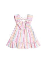 Load image into Gallery viewer, Hux Baby - Rainbow Stripe Shirred Frill Dress
