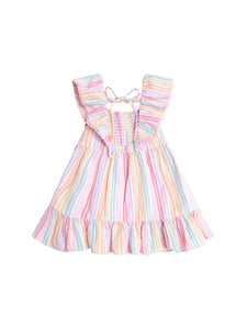 Hux Baby - Rainbow Stripe Shirred Frill Dress