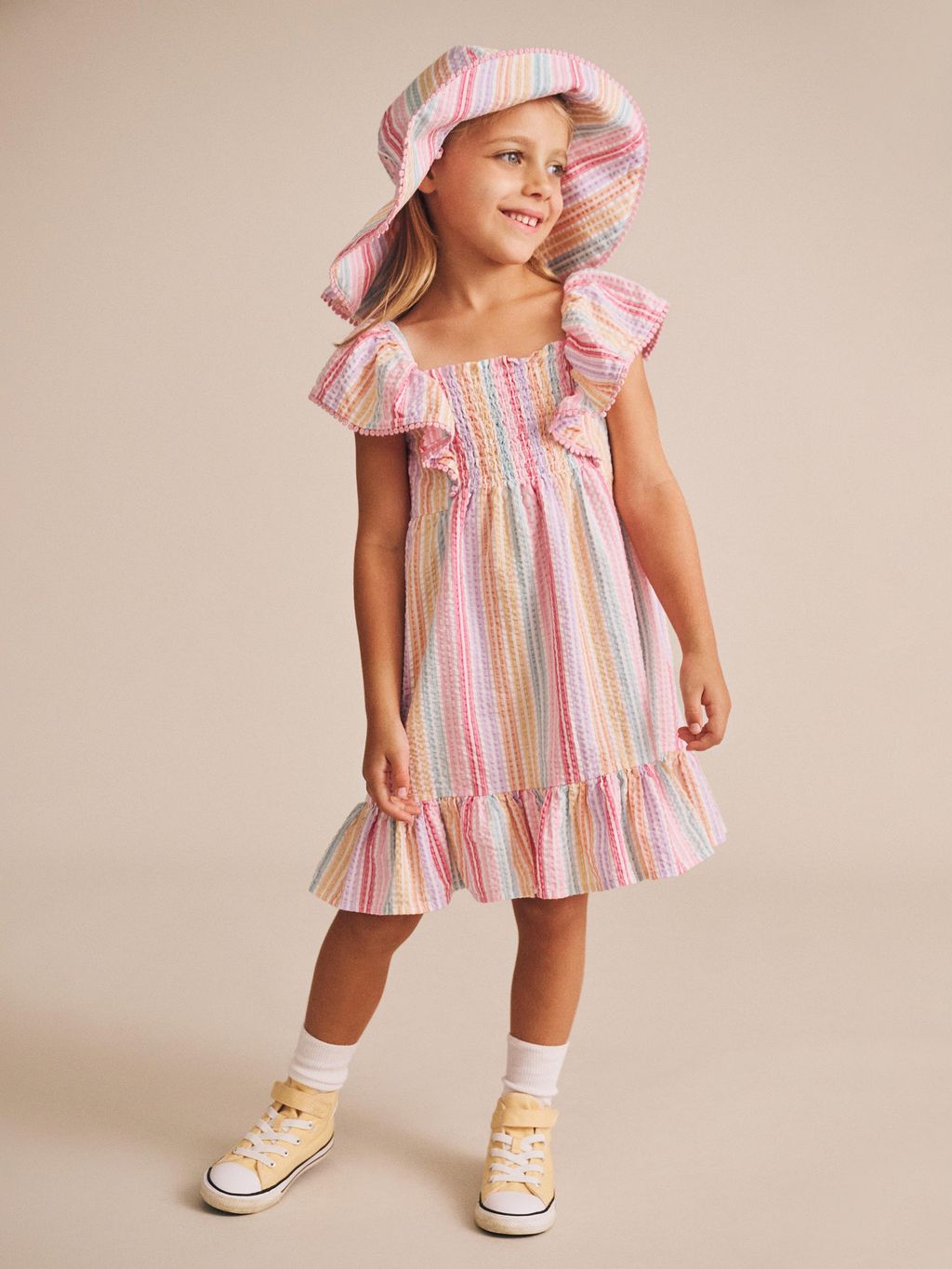 Hux Baby - Rainbow Stripe Shirred Frill Dress