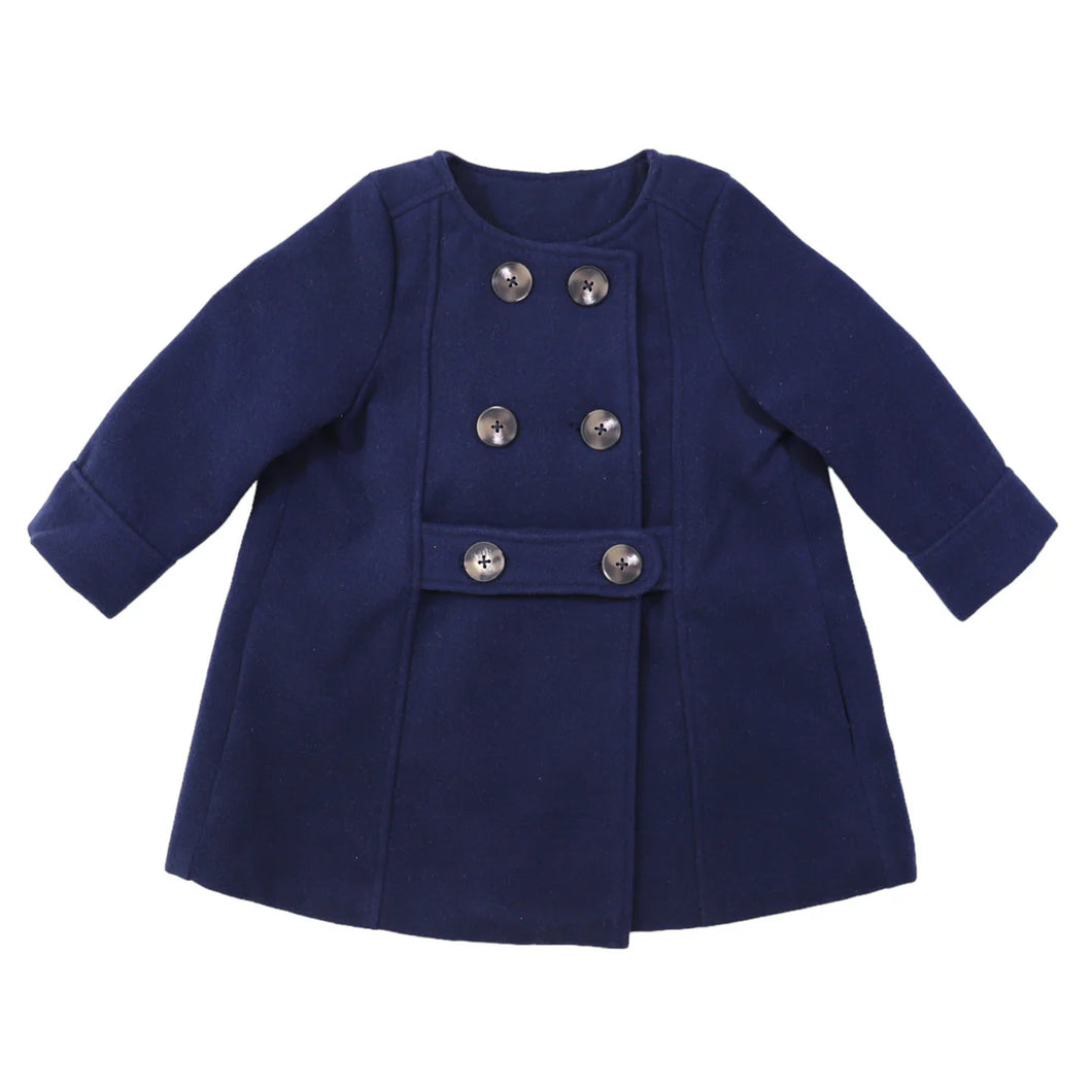Korango Double Breasted Satin Lined Overcoat - Navy