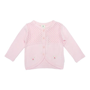 Korango - Rosettes Cardigan - White or Pale pink