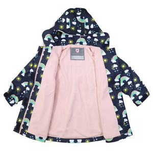 Korango - Sunshine & Rainbows Polar Fleece Lined Raincoat - Peacoat