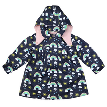 Load image into Gallery viewer, Korango - Sunshine &amp; Rainbows Polar Fleece Lined Raincoat - Peacoat
