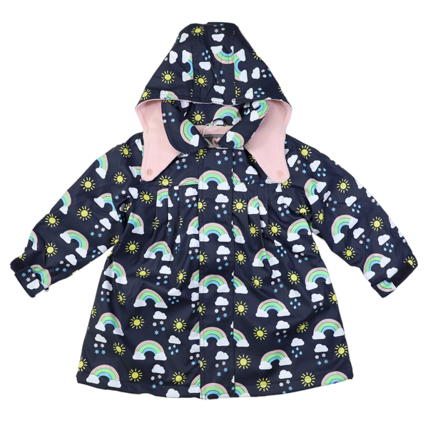 Korango - Sunshine & Rainbows Polar Fleece Lined Raincoat - Peacoat