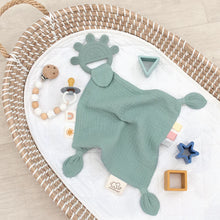 Load image into Gallery viewer, Living Textiles - Silicone Teether/Comforter with Muslin - Blue, Sage or Rose
