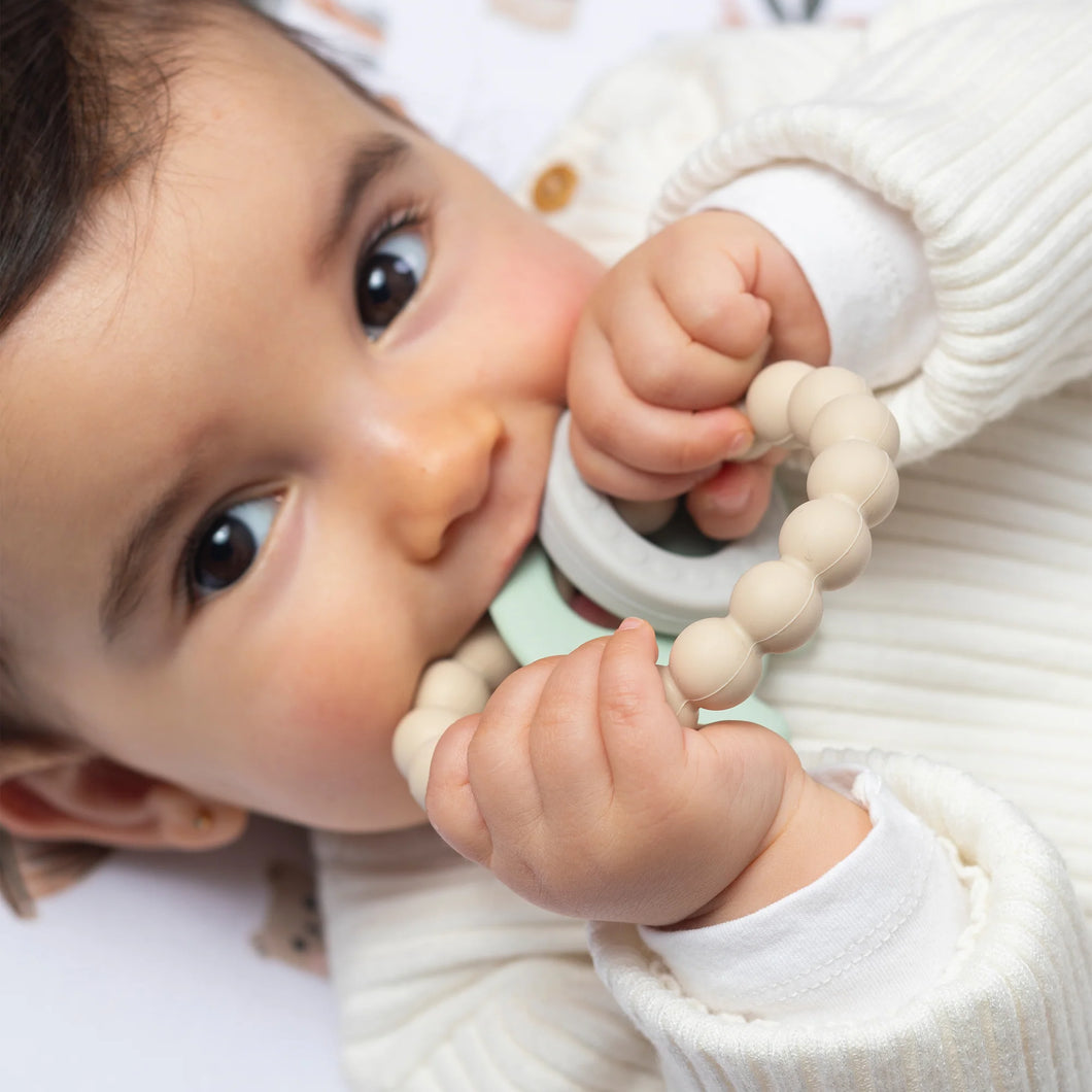 Living Textiles - Silicone Elephant Teether Ring - Steel Blue or Light Sage