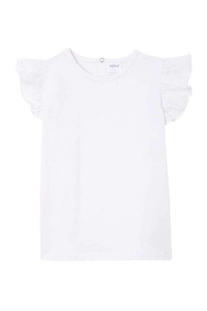 Milky- Broderie Frill Tee- White