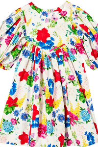 Milky-Hibiscus Poplin Dress