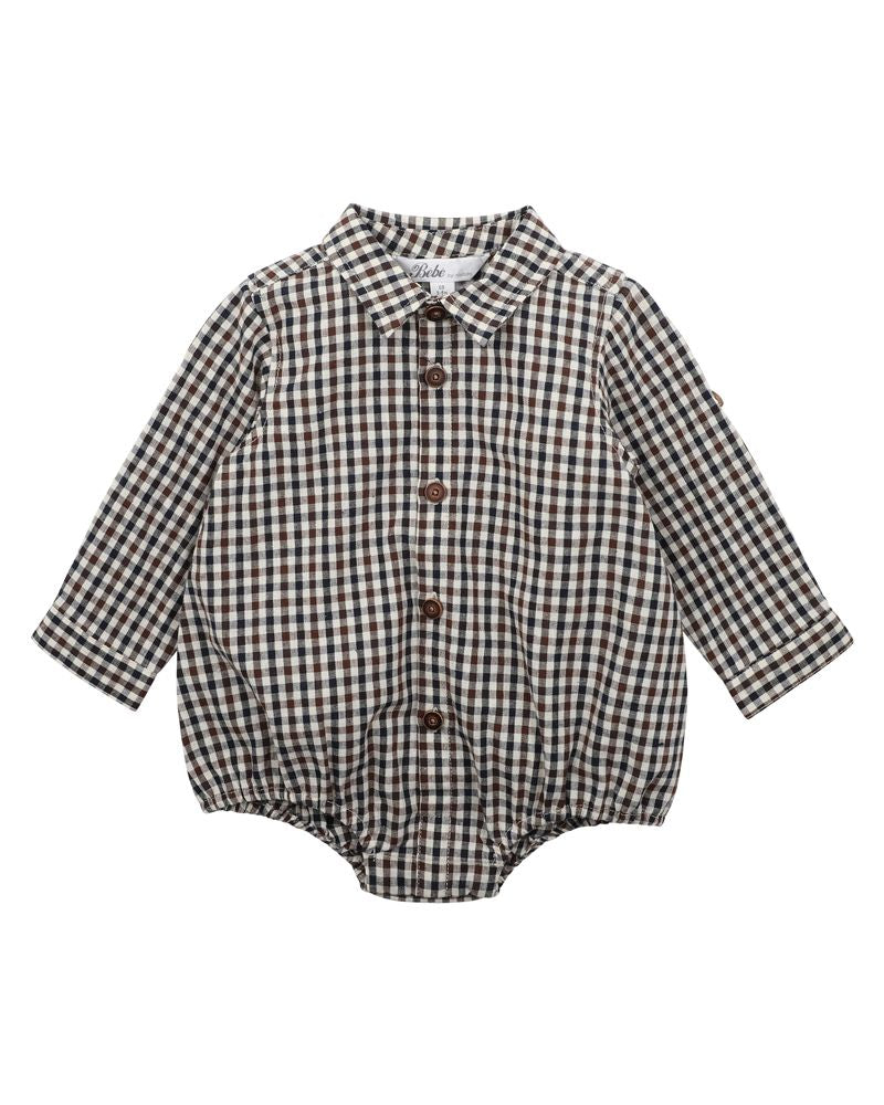 Bebe - Myles Check Shirt Bodysuit - Oat Navy Brown