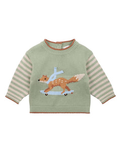 Bebe/Fox & Finch - Nevada Skating Fox Knitted Jumper - Green Multi