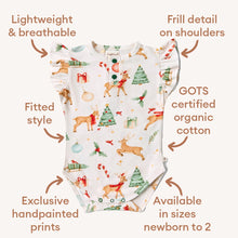 Load image into Gallery viewer, Snuggle Hunny - Christmas - Prancer &amp; Friends S/Sleeve Organic Bodysuit with Frill
