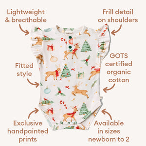 Snuggle Hunny - Christmas - Prancer & Friends S/Sleeve Organic Bodysuit with Frill