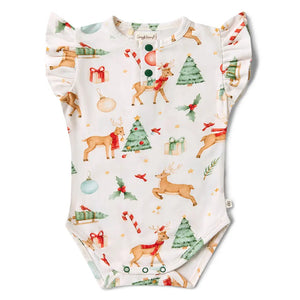 Snuggle Hunny - Christmas - Prancer & Friends S/Sleeve Organic Bodysuit with Frill