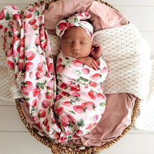 Load image into Gallery viewer, Snuggle Hunny  Organic Muslin Wrap - Strawberry, Lion, Alpha, or sunflower
