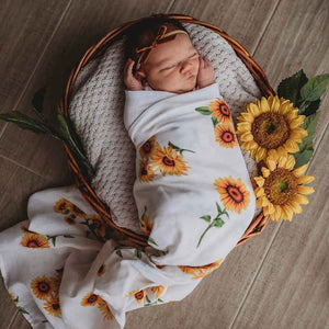 Snuggle Hunny  Organic Muslin Wrap - Lion, Alpha, Golden Flower or Sunflower, Cherry Blossom