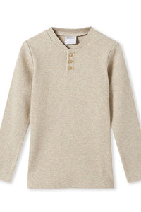 Milky - Natural Marle Rib Henley Long Sleeve T.Shirt