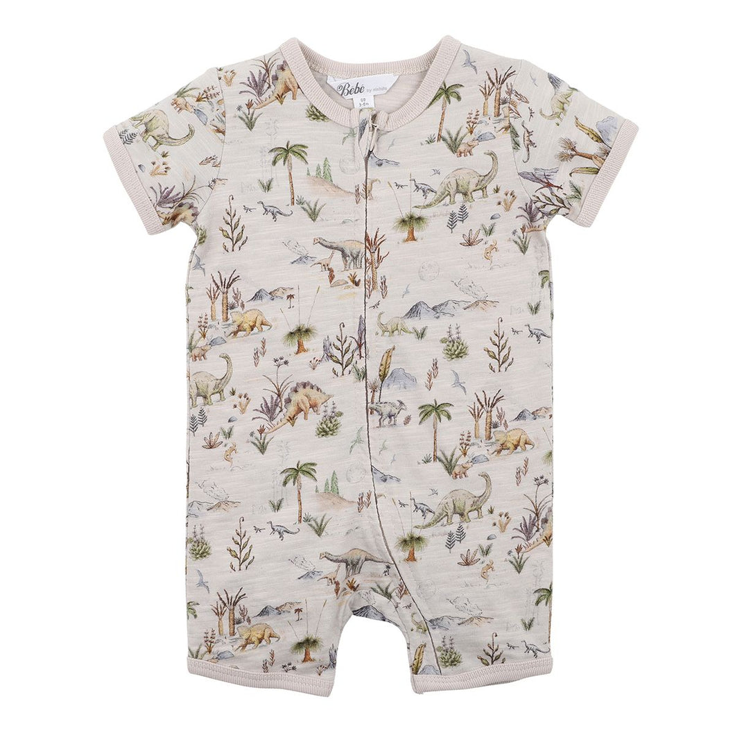 Bebe - Emmett Dino short sleeve zip Romper - Emmett Print