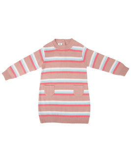 Korango - A-Line Knit Dress - Dusty Pink Stripe