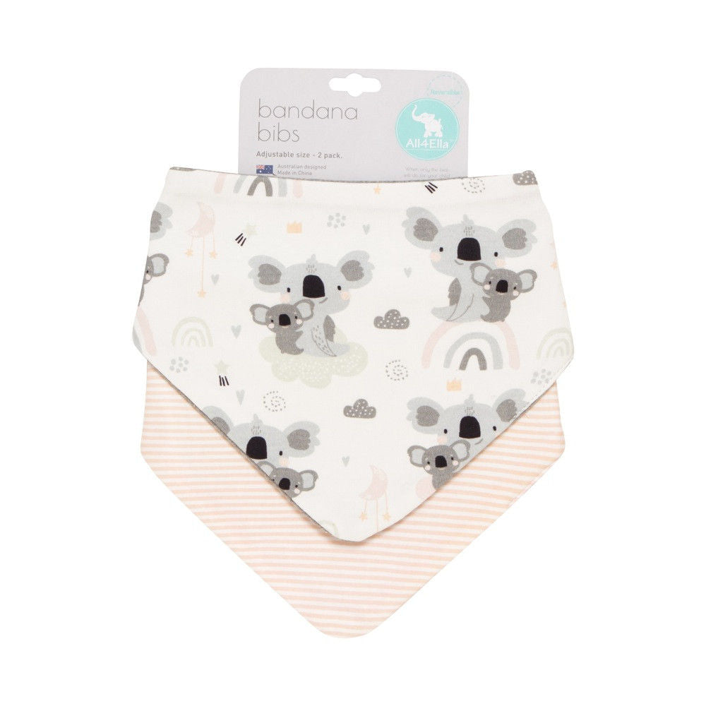 All4 Ella Bandana Bibs - Reversible - Koala - Pink, Floral Bouquet