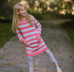 Korango - A-Line Knit Dress - Dusty Pink Stripe