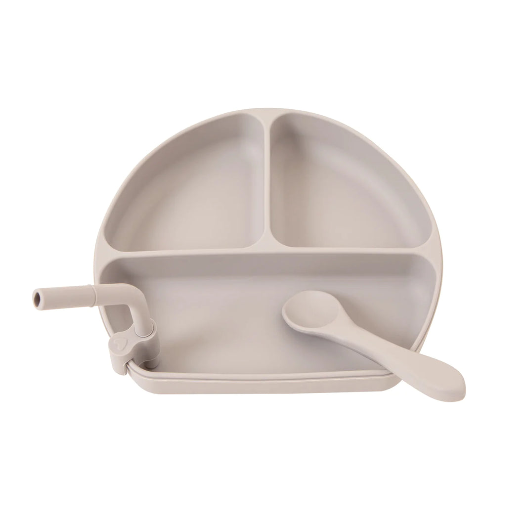 All4 Ella - Silicone Divided Plate with spoon + Straw - Sand