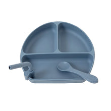 Load image into Gallery viewer, All4 Ella - Silicone Divided Plate with spoon + Straw - Slate Blue or Sand
