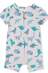 Milky - Zip Romper - Dinosaur Zip Romper - Silver Marle