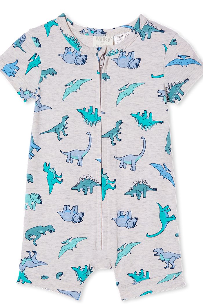 Milky - Zip Romper - Dinosaur Zip Romper - Silver Marle